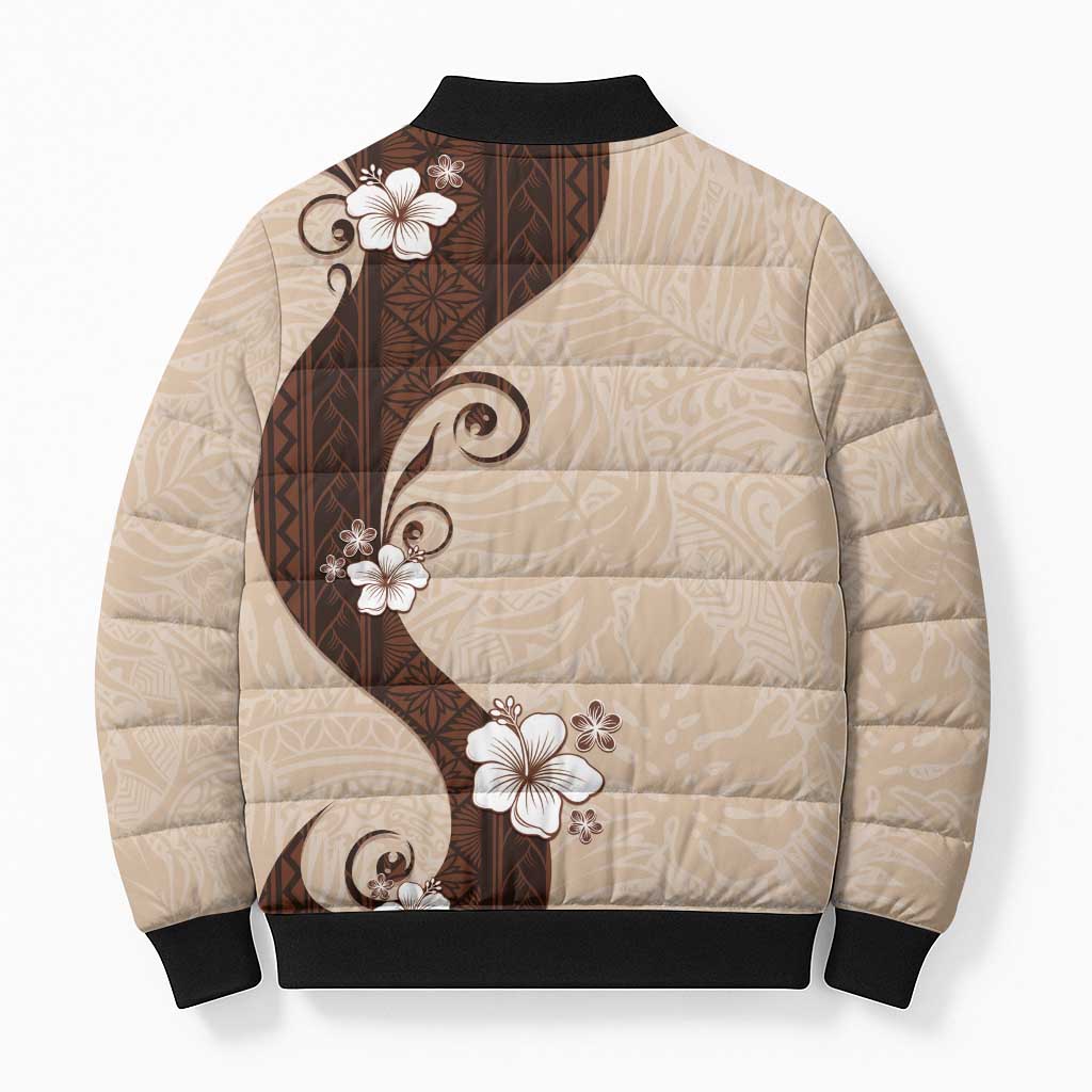 Polynesia Hibiscus Bomber Puffer Jacket Cameo Curve Motif - Polynesian Pride