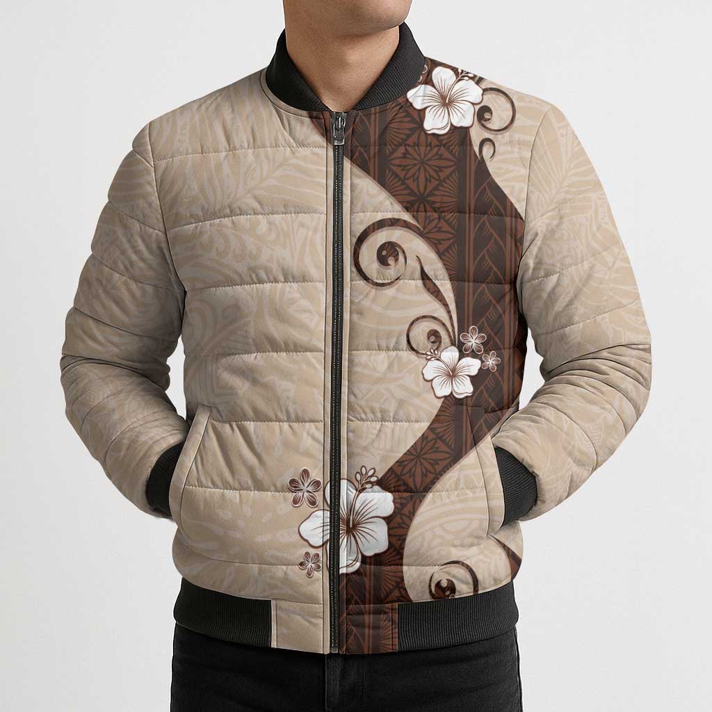 Polynesia Hibiscus Bomber Puffer Jacket Cameo Curve Motif - Polynesian Pride