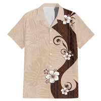 Polynesia Hibiscus Family Matching Mermaid Dress and Hawaiian Shirt Cameo Curve Motif LT05 Dad's Shirt - Short Sleeve Beige - Polynesian Pride