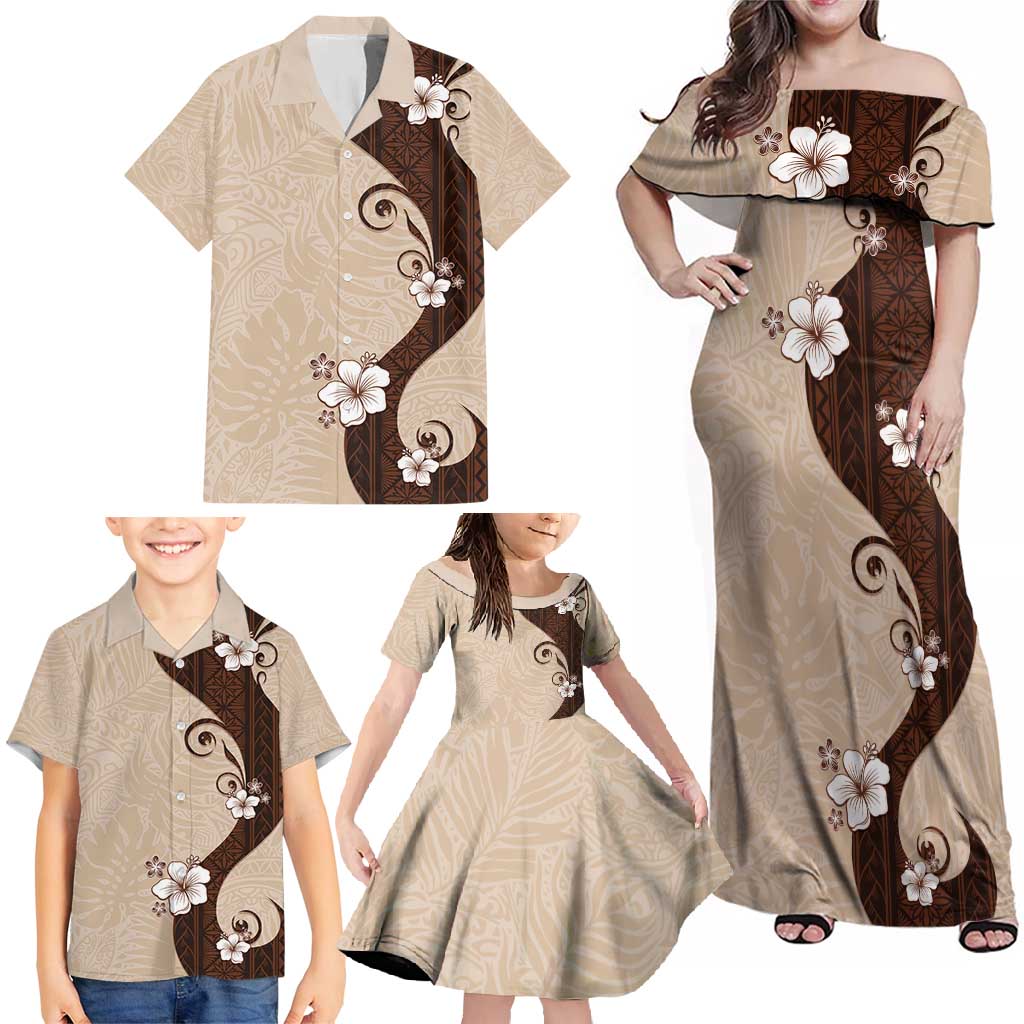 Polynesia Hibiscus Family Matching Off Shoulder Maxi Dress and Hawaiian Shirt Cameo Curve Motif LT05 - Polynesian Pride