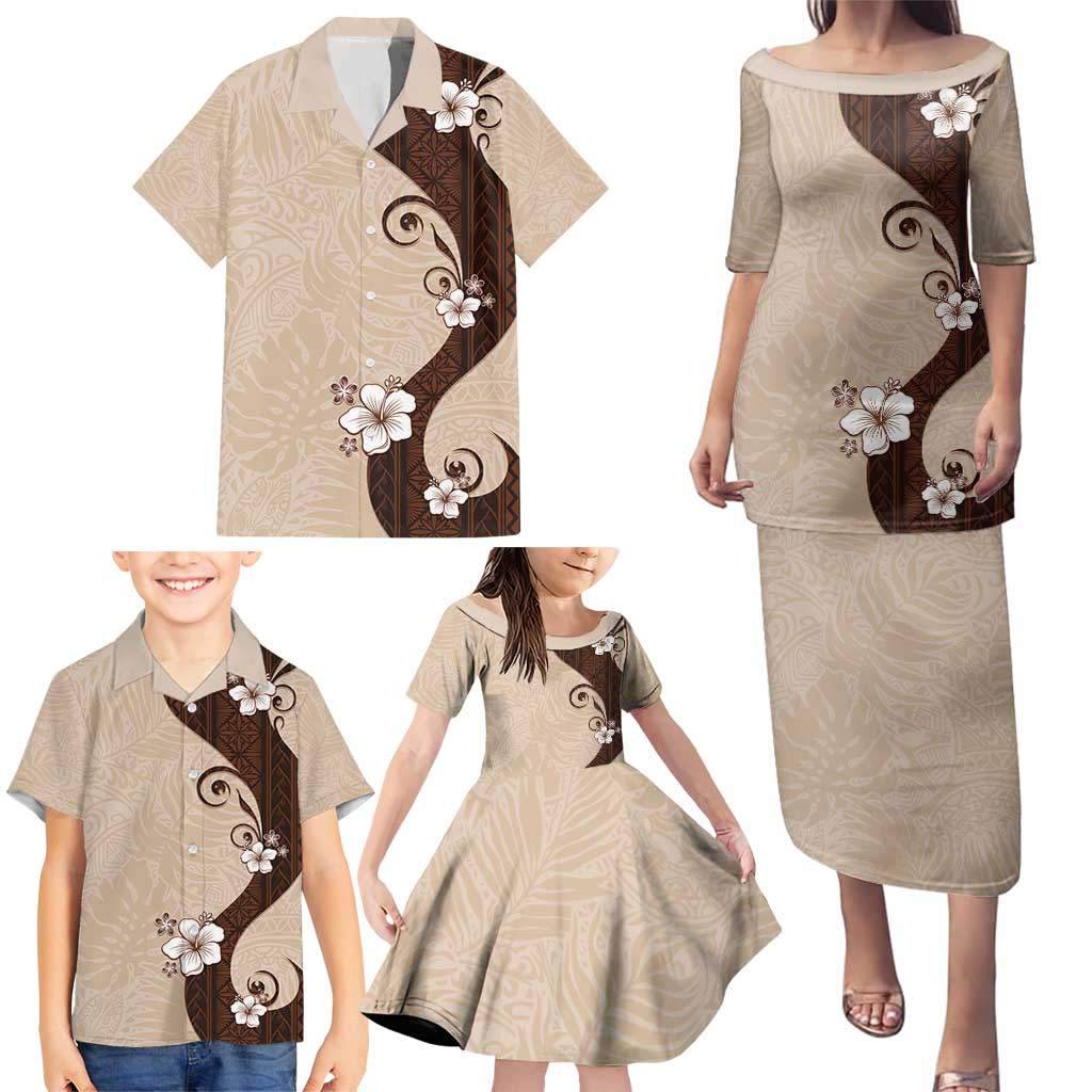 Polynesia Hibiscus Family Matching Puletasi and Hawaiian Shirt Cameo Curve Motif LT05 - Polynesian Pride