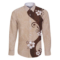 Polynesia Hibiscus Family Matching Summer Maxi Dress and Hawaiian Shirt Cameo Curve Motif LT05 Dad's Shirt - Long Sleeve Beige - Polynesian Pride