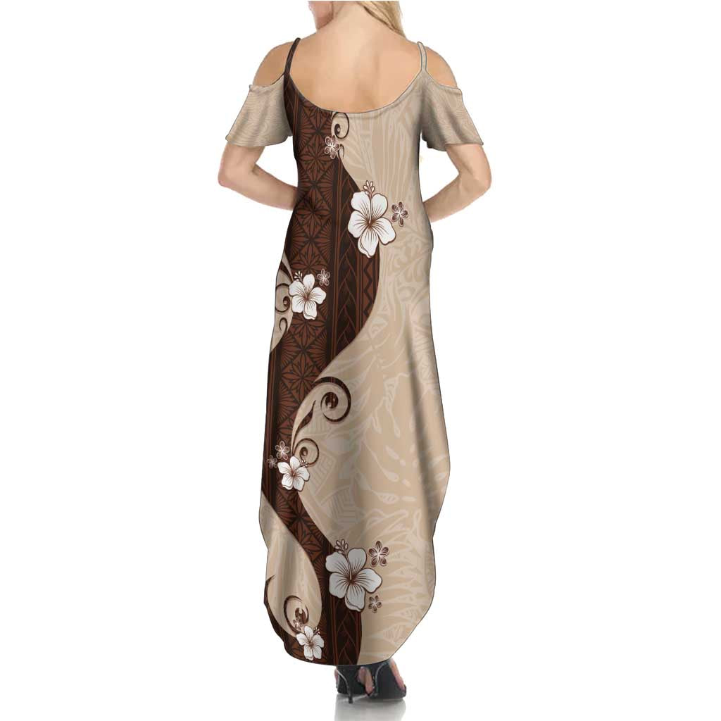 Polynesia Hibiscus Family Matching Summer Maxi Dress and Hawaiian Shirt Cameo Curve Motif LT05 - Polynesian Pride