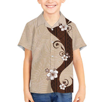 Polynesia Hibiscus Family Matching Summer Maxi Dress and Hawaiian Shirt Cameo Curve Motif LT05 Son's Shirt Beige - Polynesian Pride