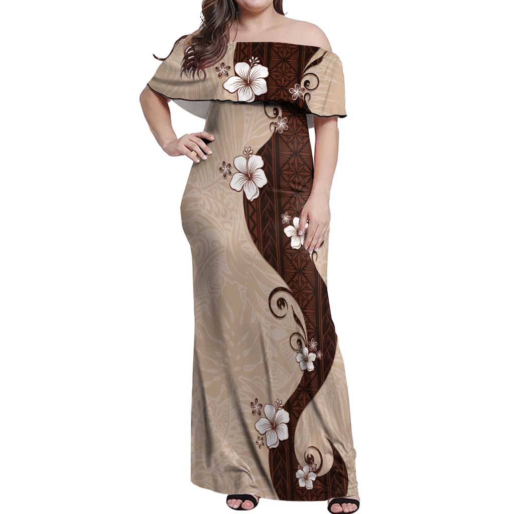 Polynesia Hibiscus Off Shoulder Maxi Dress Cameo Curve Motif - Polynesian Pride