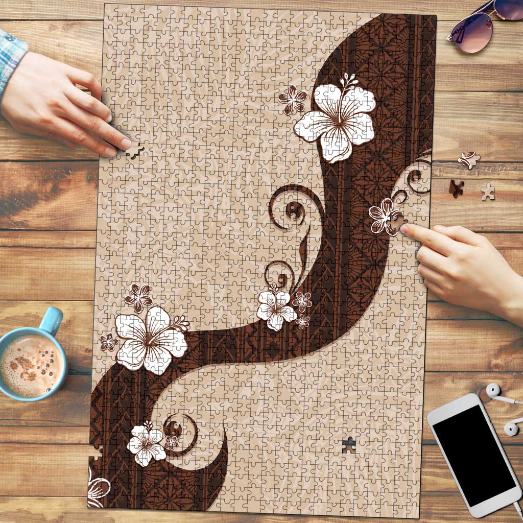 Polynesia Hibiscus Puzzle Cameo Curve Motif LT05 Beige - Polynesian Pride