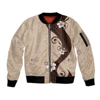 Polynesia Hibiscus Sleeve Zip Bomber Jacket Cameo Curve Motif LT05 Unisex Beige - Polynesian Pride