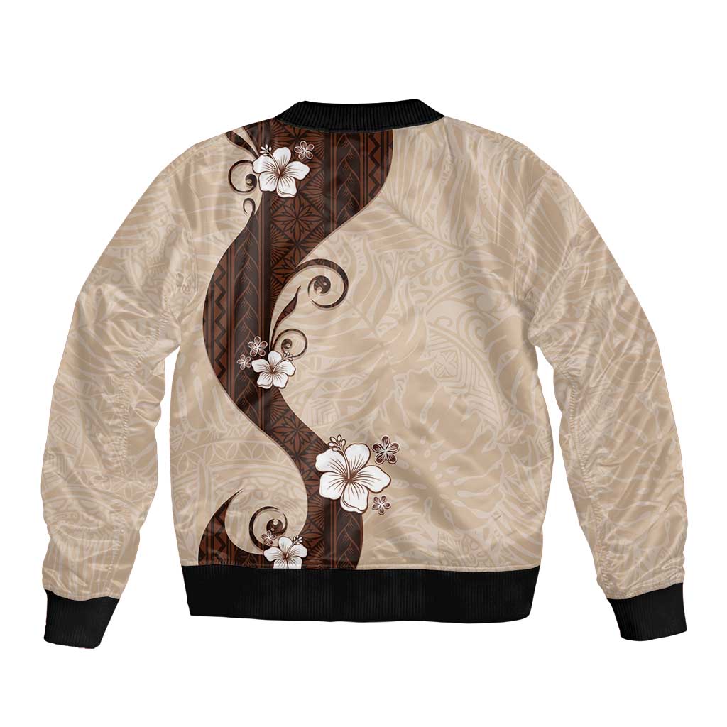 Polynesia Hibiscus Sleeve Zip Bomber Jacket Cameo Curve Motif LT05 - Polynesian Pride