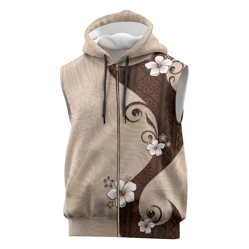 Polynesia Hibiscus Sleeveless Zip Hoodie Cameo Curve Motif - Polynesian Pride