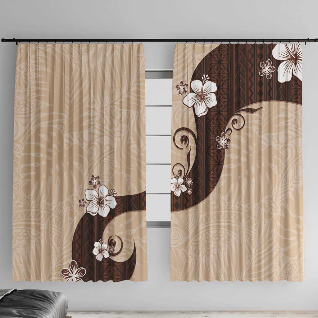 Polynesia Hibiscus Window Curtain Cameo Curve Motif LT05 With Hooks Beige - Polynesian Pride