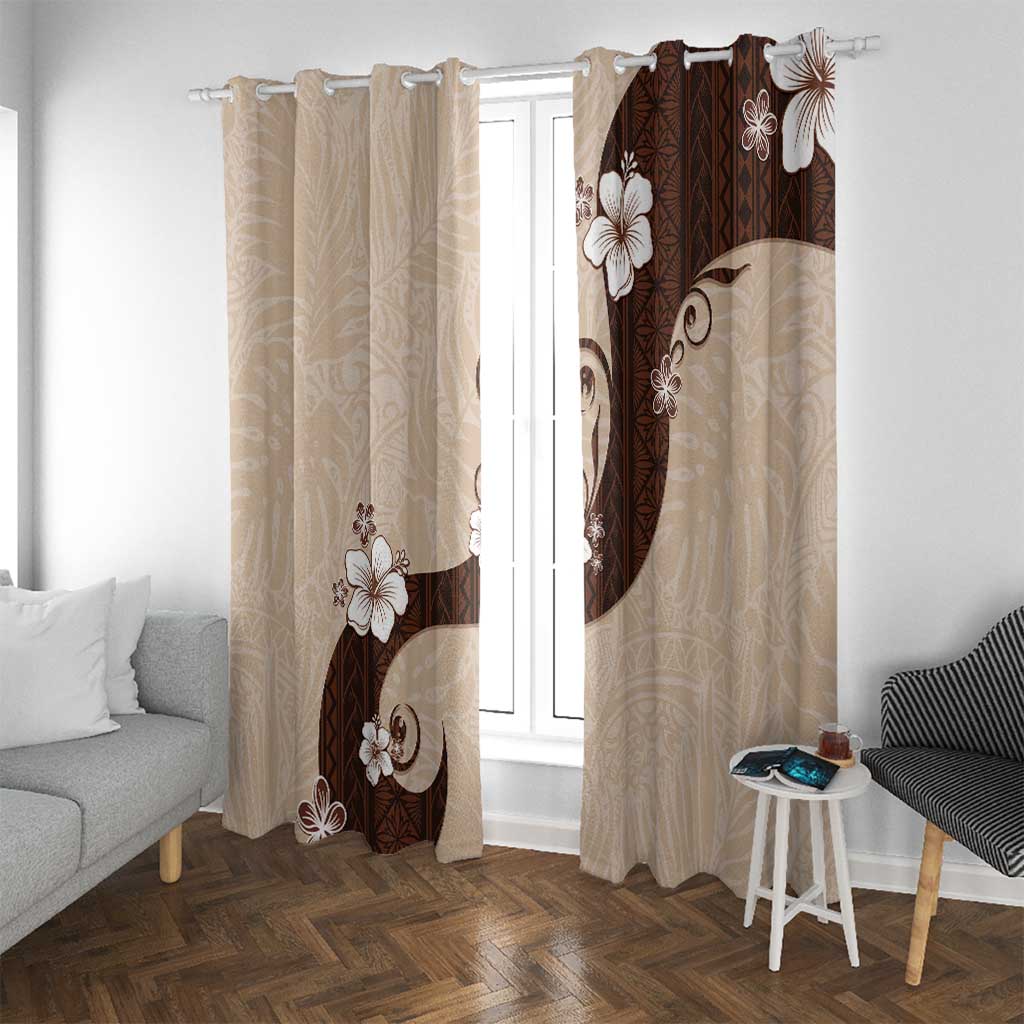 Polynesia Hibiscus Window Curtain Cameo Curve Motif LT05 With Grommets Beige - Polynesian Pride