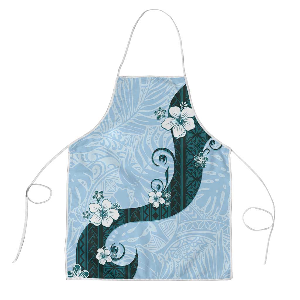 Polynesia Hibiscus Apron Sky Blue Curve Motif - Polynesian Pride