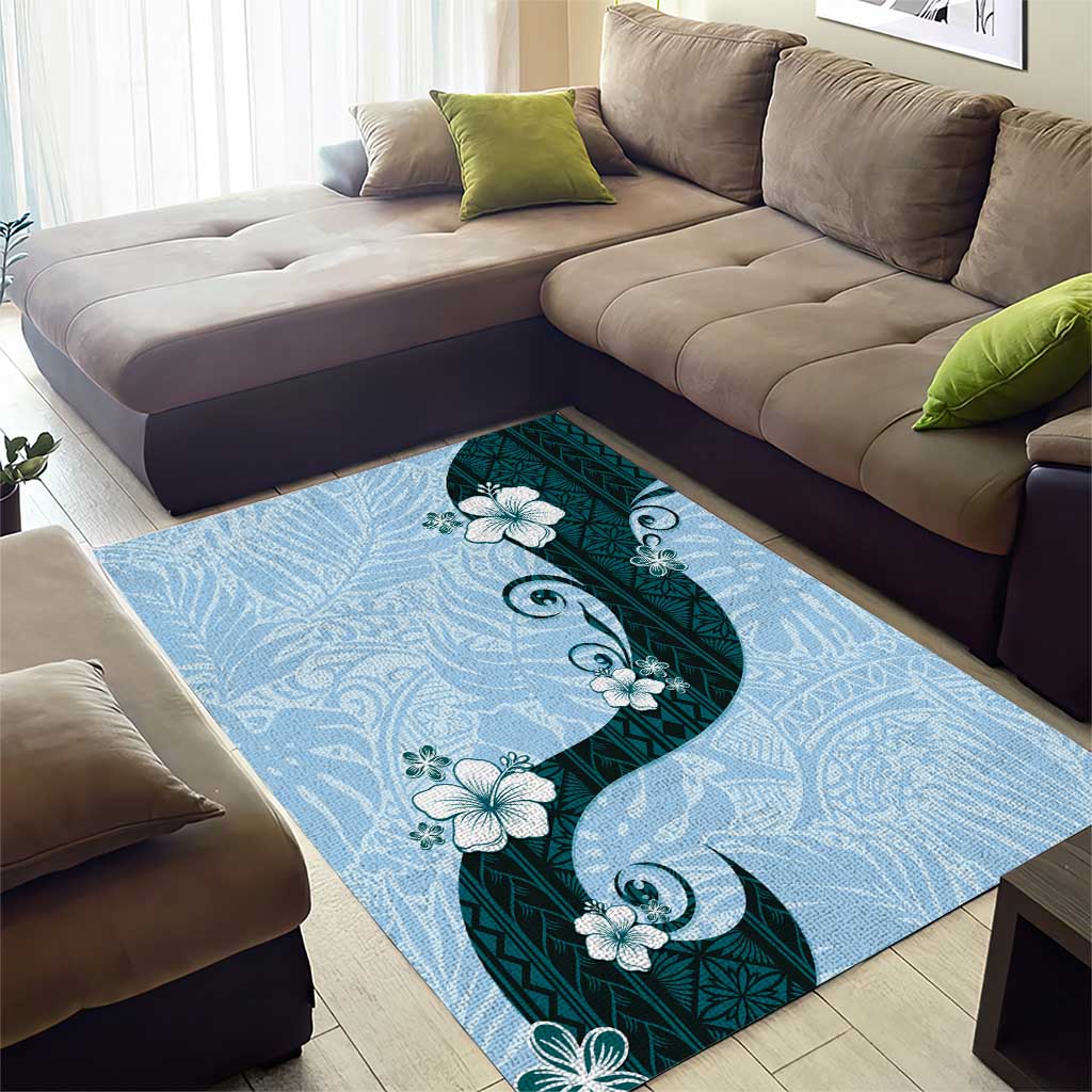 Polynesia Hibiscus Area Rug Sky Blue Curve Motif LT05 - Polynesian Pride