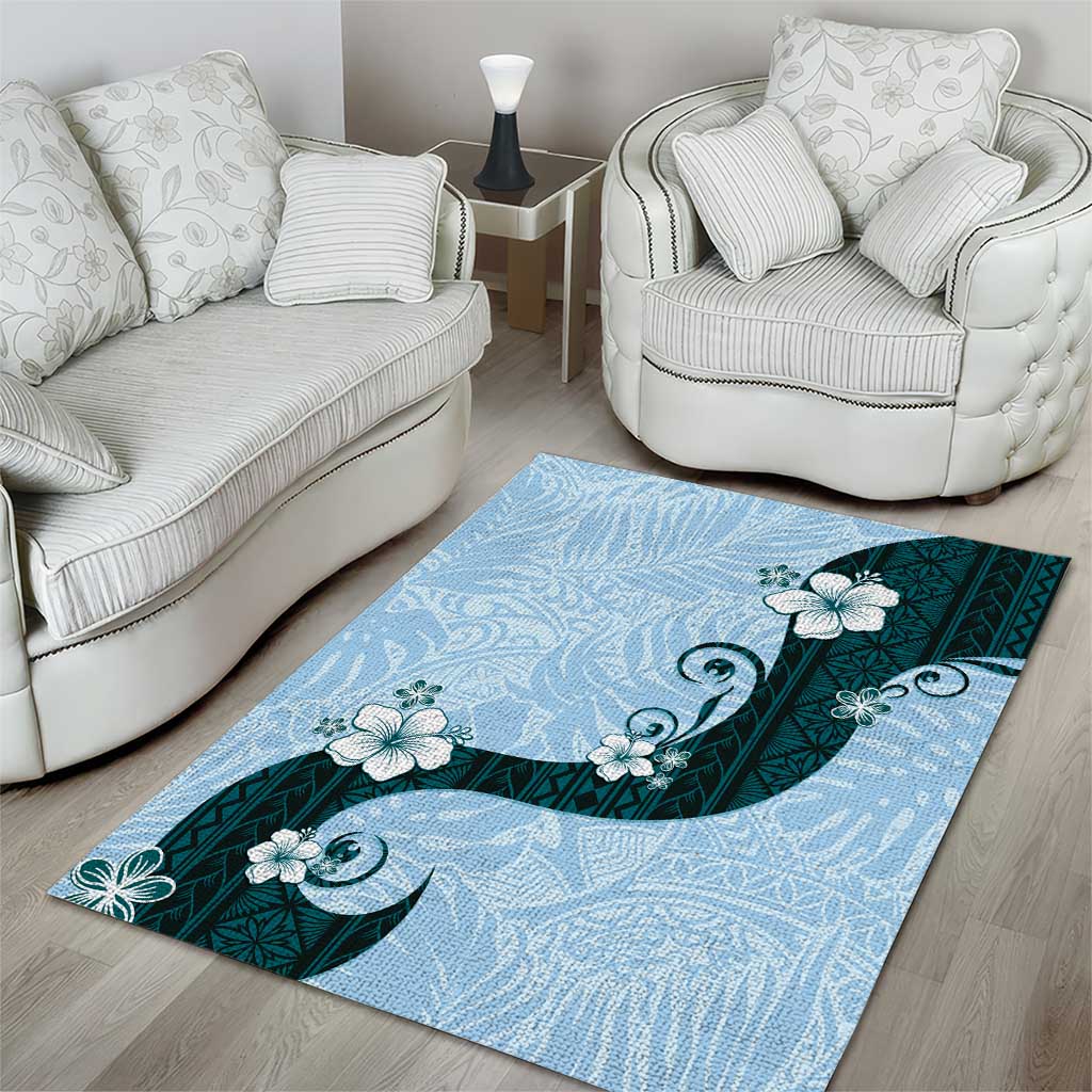 Polynesia Hibiscus Area Rug Sky Blue Curve Motif LT05 - Polynesian Pride