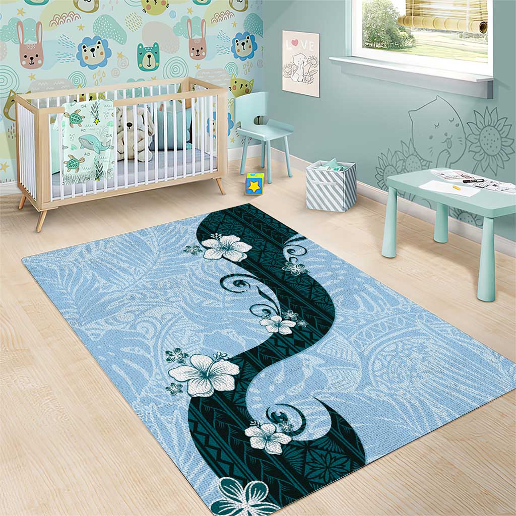 Polynesia Hibiscus Area Rug Sky Blue Curve Motif LT05 - Polynesian Pride