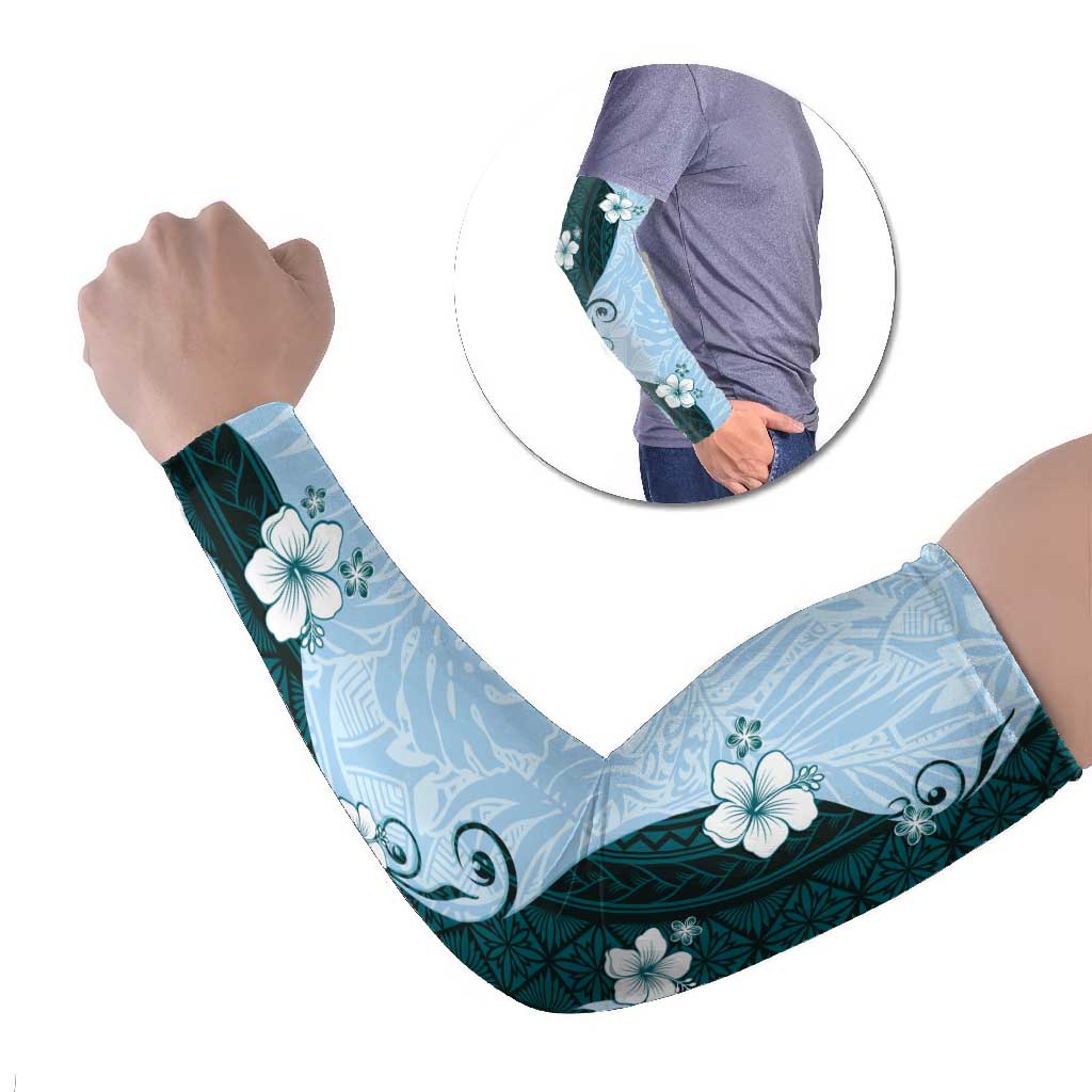 Polynesia Hibiscus Arm Sleeves Sky Blue Curve Motif - Polynesian Pride