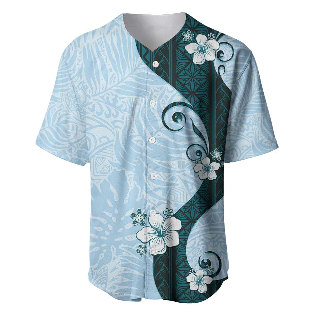 Polynesia Hibiscus Baseball Jersey Sky Blue Curve Motif LT05 Blue - Polynesian Pride