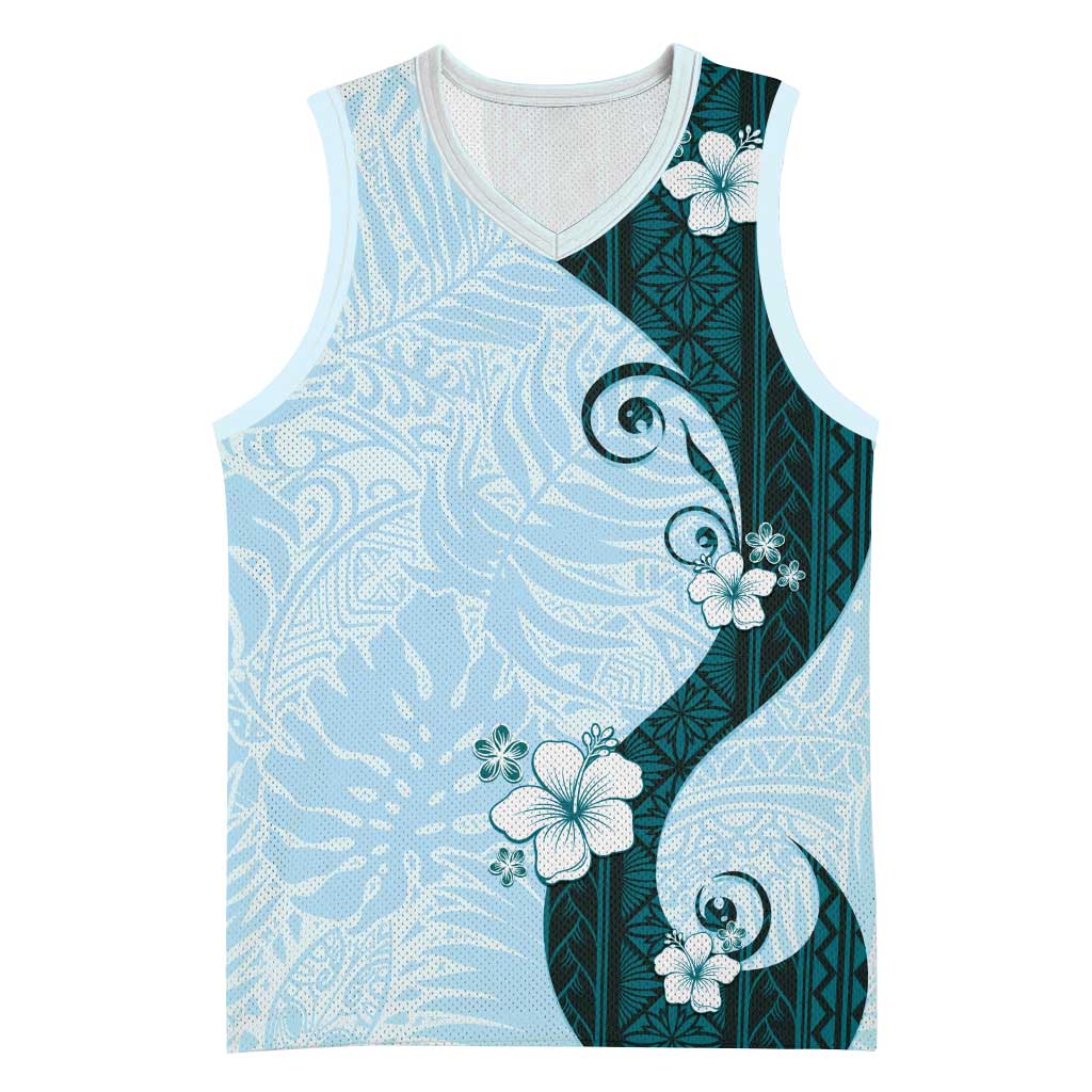 Polynesia Hibiscus Basketball Jersey Sky Blue Curve Motif LT05 Unisex Blue - Polynesian Pride
