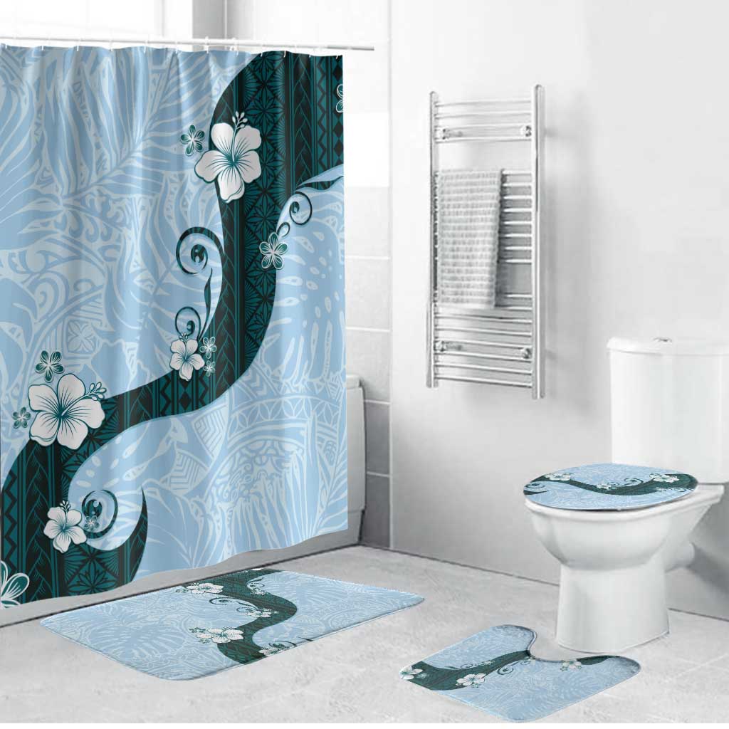 Polynesia Hibiscus Bathroom Set Sky Blue Curve Motif - Polynesian Pride