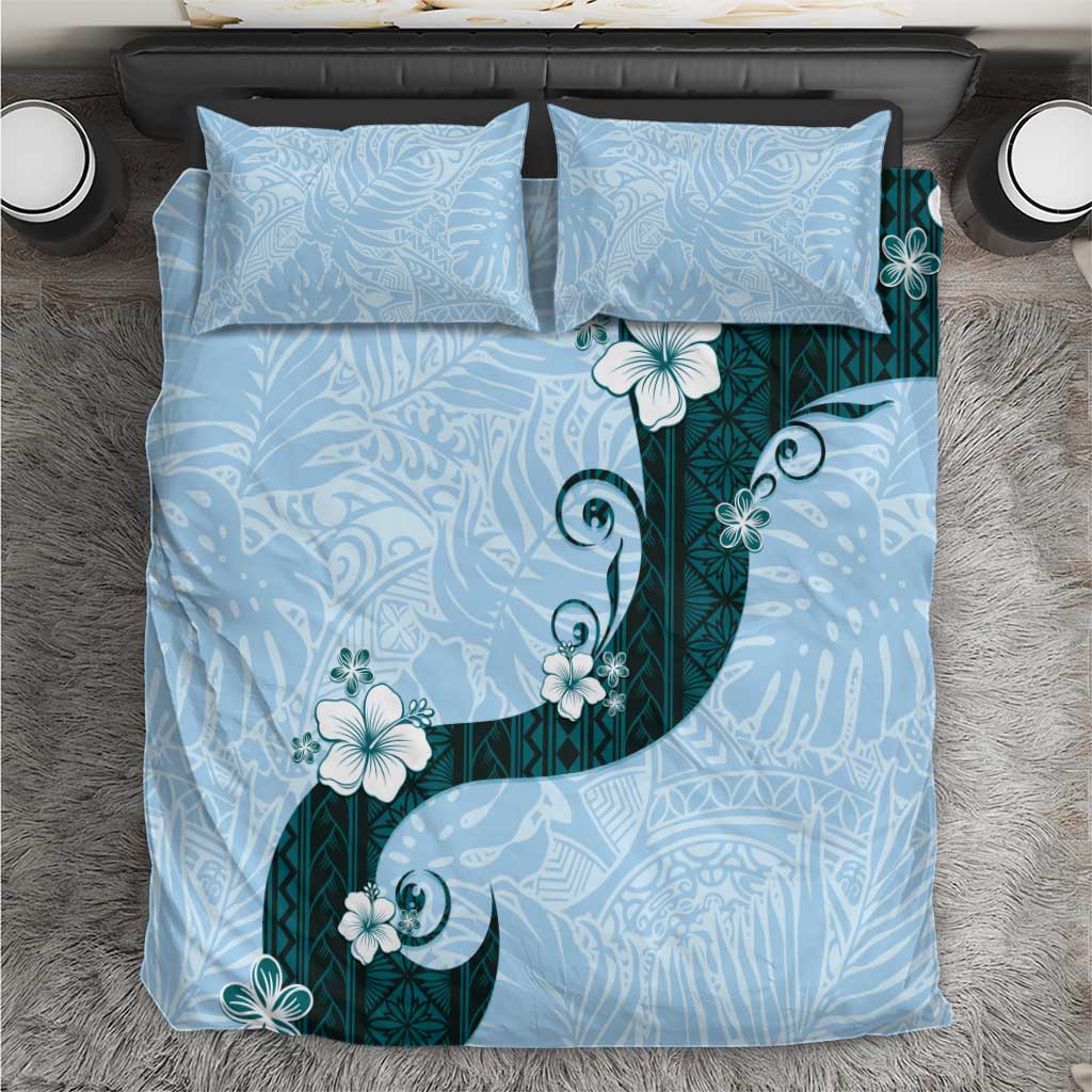 Polynesia Hibiscus Bedding Set Sky Blue Curve Motif - Polynesian Pride