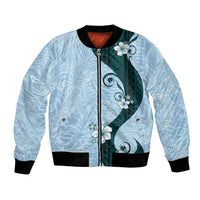 Polynesia Hibiscus Bomber Jacket Sky Blue Curve Motif LT05 Unisex Blue - Polynesian Pride