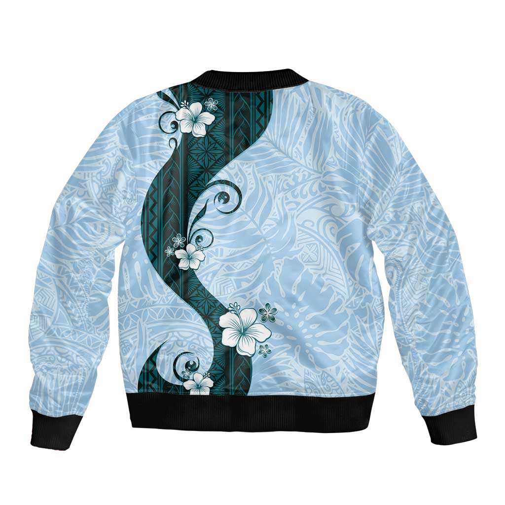 Polynesia Hibiscus Bomber Jacket Sky Blue Curve Motif LT05 - Polynesian Pride