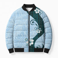 Polynesia Hibiscus Bomber Puffer Jacket Sky Blue Curve Motif - Polynesian Pride