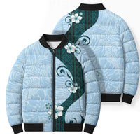 Polynesia Hibiscus Bomber Puffer Jacket Sky Blue Curve Motif - Polynesian Pride