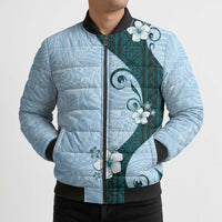 Polynesia Hibiscus Bomber Puffer Jacket Sky Blue Curve Motif - Polynesian Pride