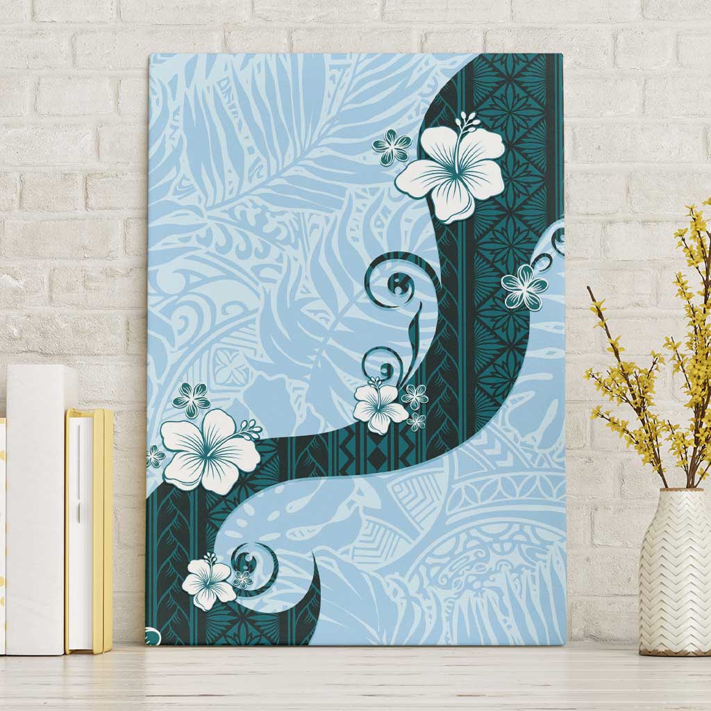 Polynesia Hibiscus Canvas Wall Art Sky Blue Curve Motif - Polynesian Pride