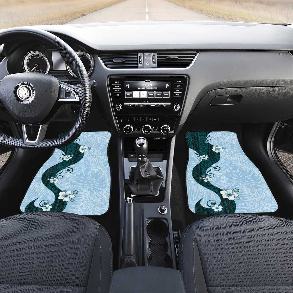 Polynesia Hibiscus Car Mats Sky Blue Curve Motif LT05 Set 2pcs - Front Blue - Polynesian Pride
