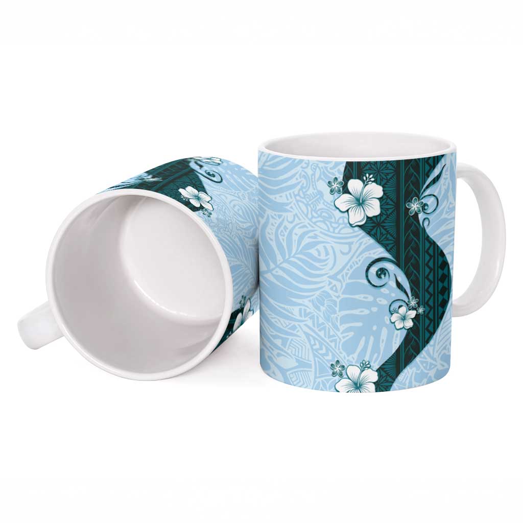 Polynesia Hibiscus Ceramic Mug Sky Blue Curve Motif - Polynesian Pride