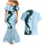 Polynesia Hibiscus Couples Matching Mermaid Dress and Hawaiian Shirt Sky Blue Curve Motif - Polynesian Pride