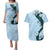 Polynesia Hibiscus Couples Matching Puletasi and Hawaiian Shirt Sky Blue Curve Motif - Polynesian Pride