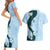 Polynesia Hibiscus Couples Matching Short Sleeve Bodycon Dress and Hawaiian Shirt Sky Blue Curve Motif - Polynesian Pride