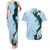 Polynesia Hibiscus Couples Matching Tank Maxi Dress and Hawaiian Shirt Sky Blue Curve Motif - Polynesian Pride