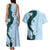 Polynesia Hibiscus Couples Matching Tank Maxi Dress and Hawaiian Shirt Sky Blue Curve Motif - Polynesian Pride