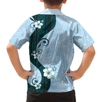 Polynesia Hibiscus Family Matching Off Shoulder Maxi Dress and Hawaiian Shirt Sky Blue Curve Motif LT05 - Polynesian Pride