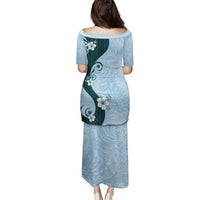 Polynesia Hibiscus Family Matching Puletasi and Hawaiian Shirt Sky Blue Curve Motif LT05 - Polynesian Pride