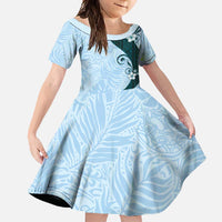 Polynesia Hibiscus Family Matching Tank Maxi Dress and Hawaiian Shirt Sky Blue Curve Motif LT05 Daughter's Dress Blue - Polynesian Pride