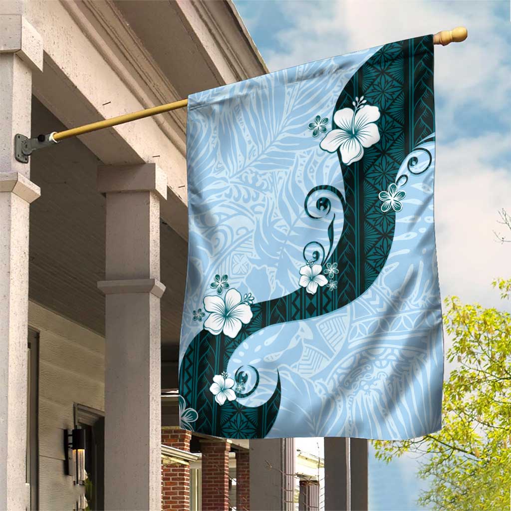 Polynesia Hibiscus Garden Flag Sky Blue Curve Motif - Polynesian Pride