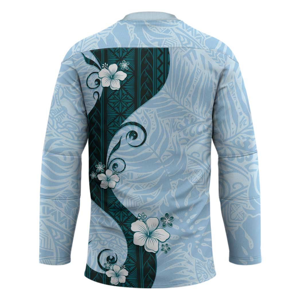 Polynesia Hibiscus Hockey Jersey Sky Blue Curve Motif - Polynesian Pride