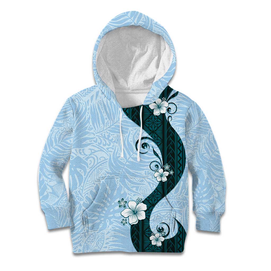 Polynesia Hibiscus Kid Hoodie Sky Blue Curve Motif - Polynesian Pride