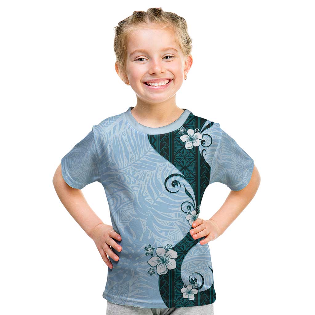 Polynesia Hibiscus Kid T Shirt Sky Blue Curve Motif LT05 Blue - Polynesian Pride