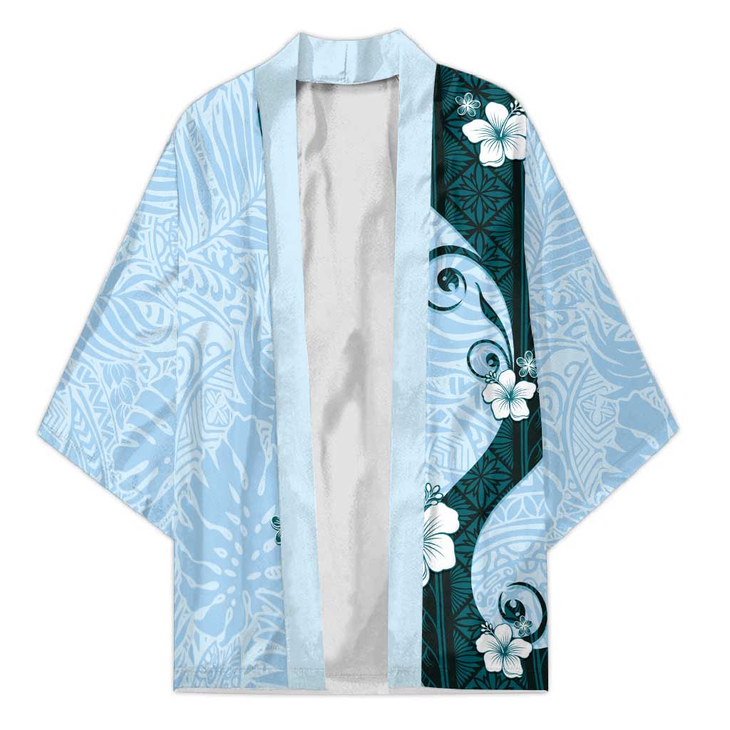 Polynesia Hibiscus Kimono Sky Blue Curve Motif LT05 Unisex Blue - Polynesian Pride