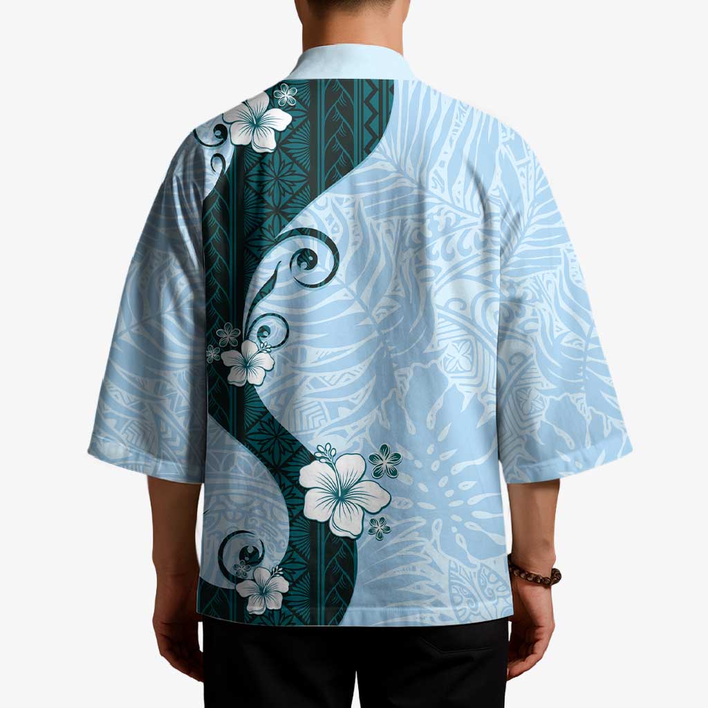 Polynesia Hibiscus Kimono Sky Blue Curve Motif LT05 - Polynesian Pride