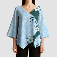 Polynesia Hibiscus Kimono Sleeve Blouse Sky Blue Curve Motif - Polynesian Pride