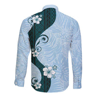 Polynesia Hibiscus Long Sleeve Button Shirt Sky Blue Curve Motif - Polynesian Pride