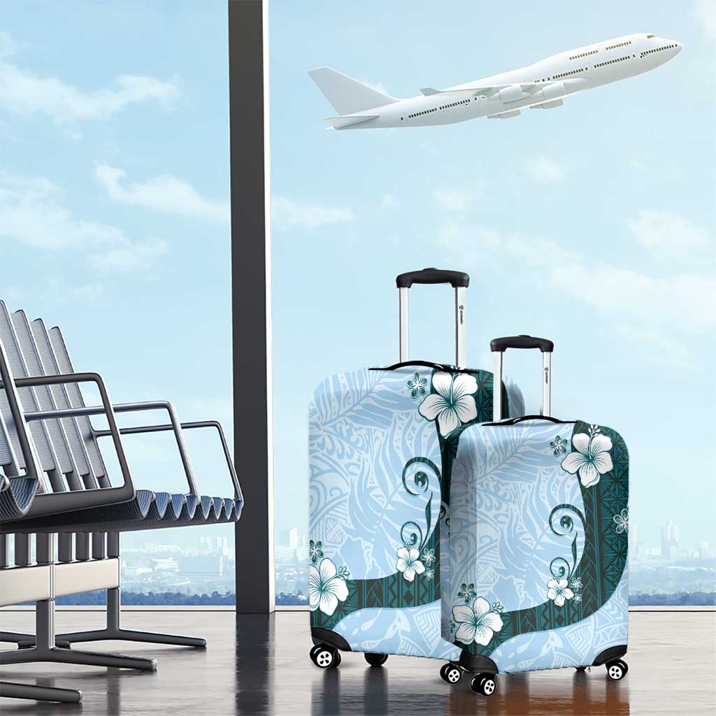 Polynesia Hibiscus Luggage Cover Sky Blue Curve Motif - Polynesian Pride