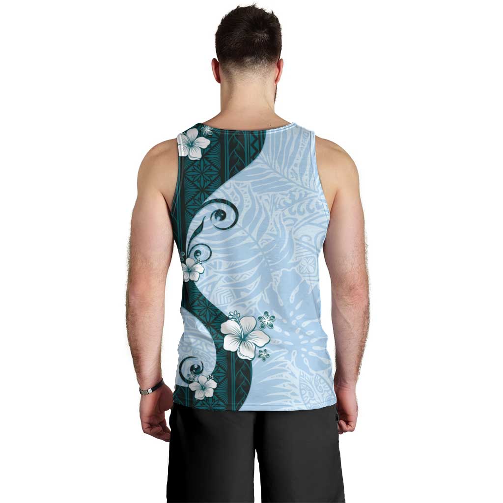 Polynesia Hibiscus Men Tank Top Sky Blue Curve Motif - Polynesian Pride